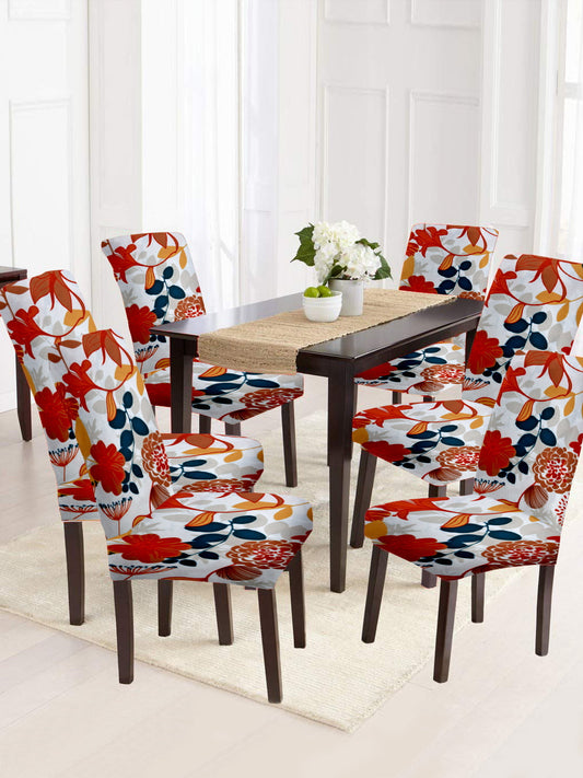 Stretchable Non Slip Dining Chair Cover Floral Printed Set of 6 - Multicolour