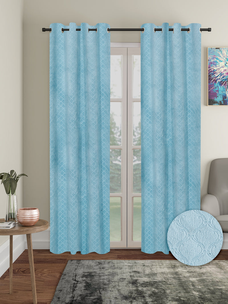 Set of 2 Velvet Blackout Long Door Curtains with 5 Cushion Covers- Blue