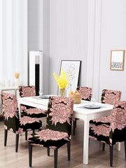 Stretchable DiningPrinted Chair Cover Set-6 Black