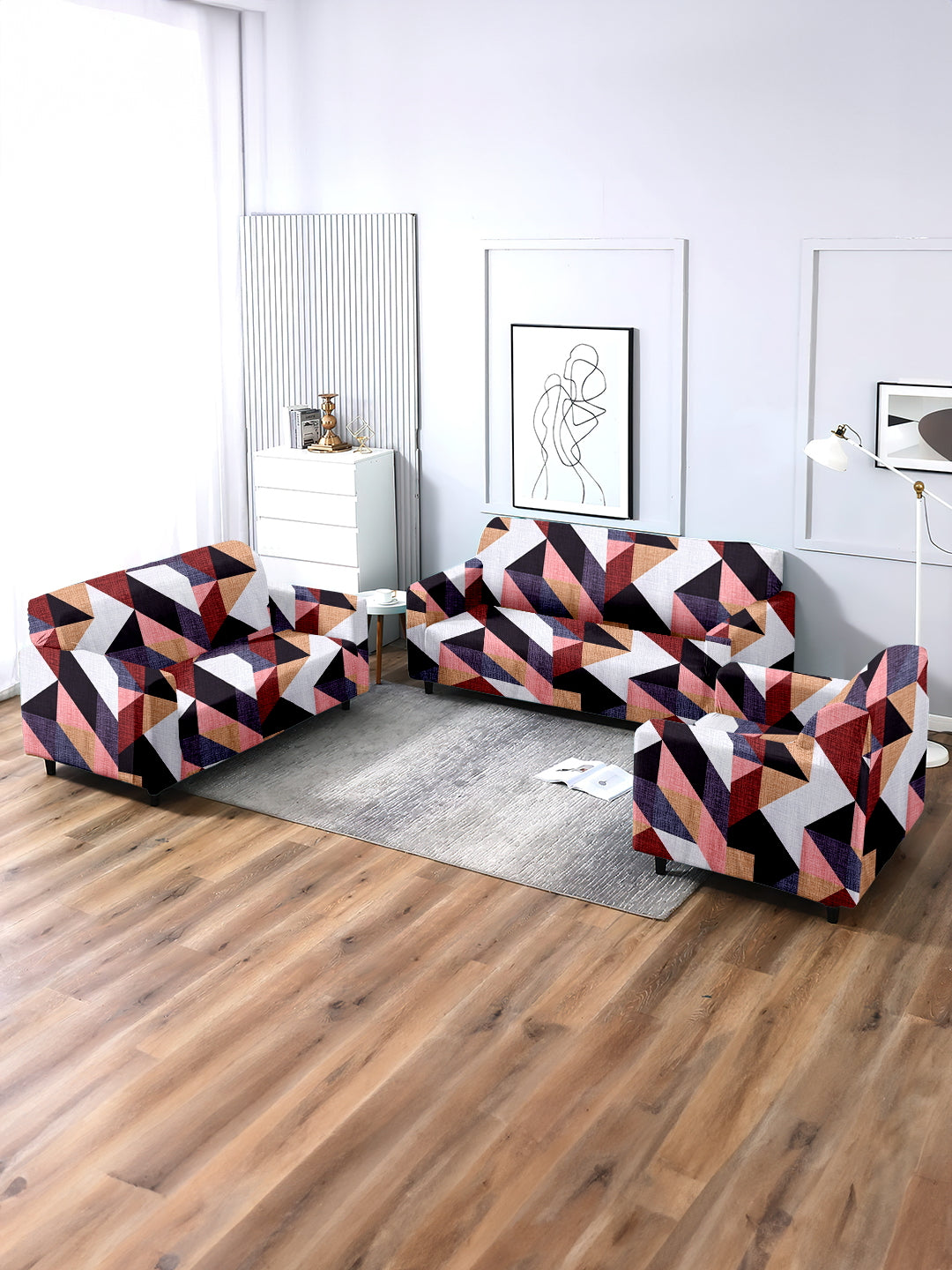 Elastic Stretchable Universal Printed Sofa Cover 3+1+1 Seater- Multicolour