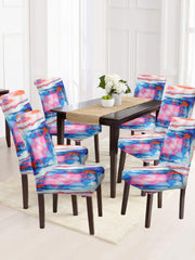 Stretchable Non Slip Dining Chair Cover Abstract Printed Set of 6 - Multicolour