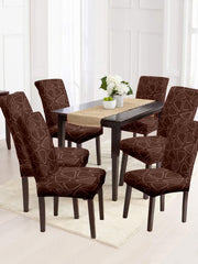 Stretchable DiningPrinted Chair Cover Set-6 Brown