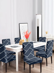 Elastic Geometric Printed Non-Slip Dining Chair Covers Set of 6 - Grey