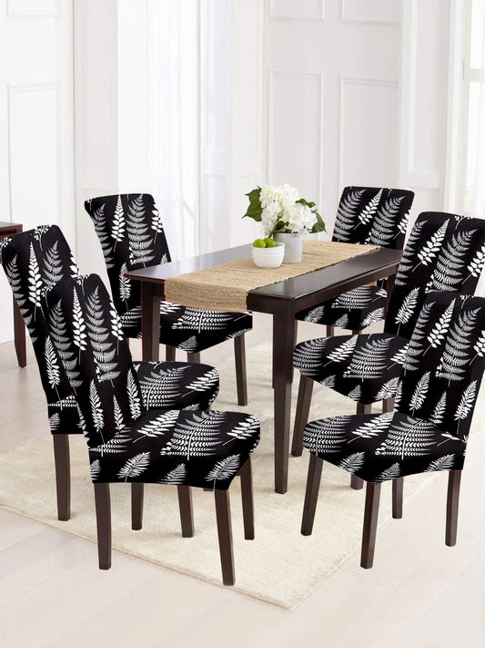 stretchable-dining-chair-cover-set-of-6-leaf-printed-black-white