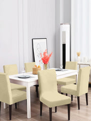 Elastic Solid Non-Slip Dining Chair Covers Set of 6 - Cream