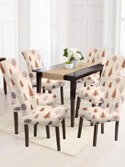 Stretchable DiningPrinted Chair Cover Set-6 Cream