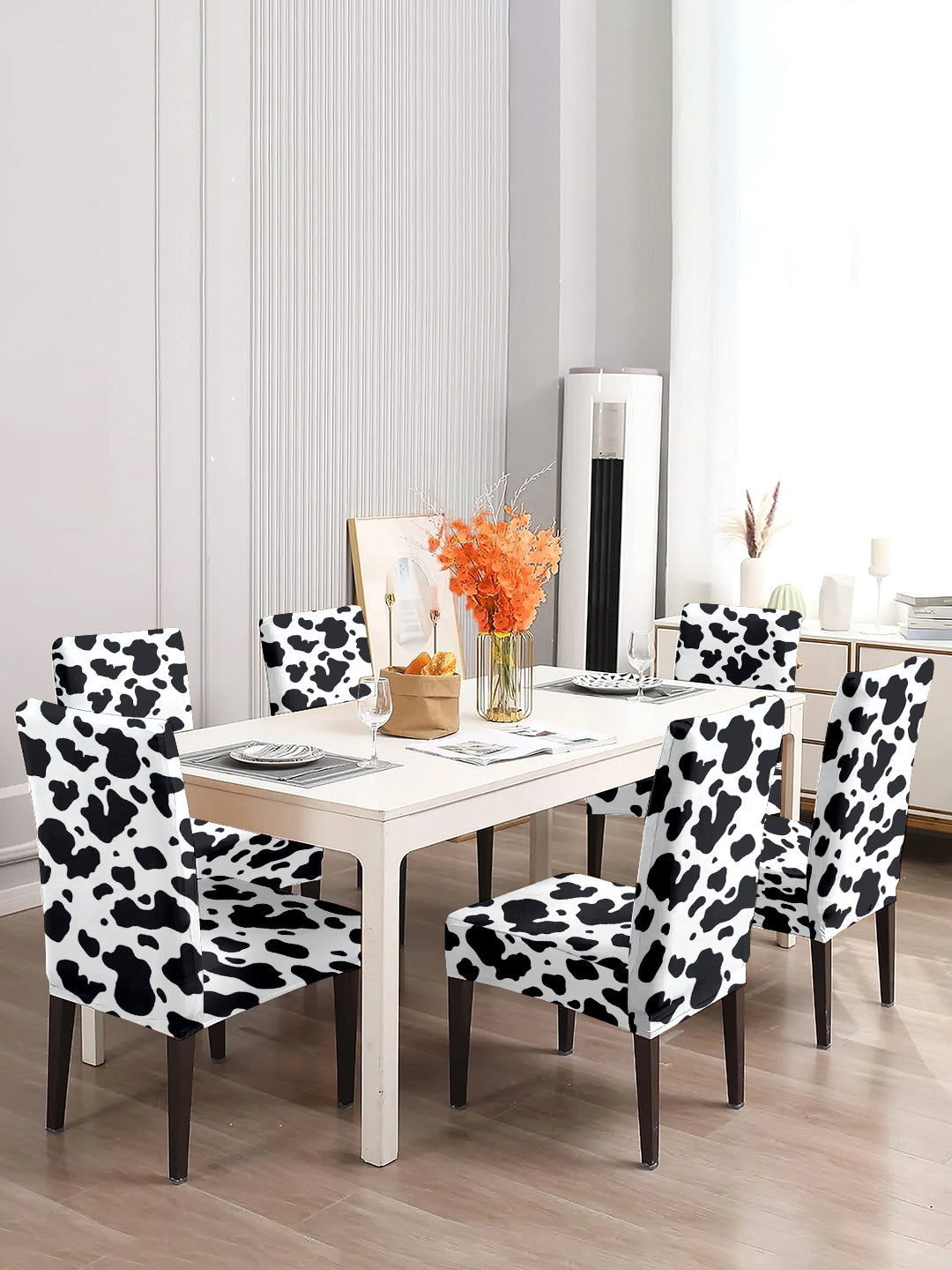Elastic Geometric Printed Non-Slip Dining Chair Covers Set of 6 - White