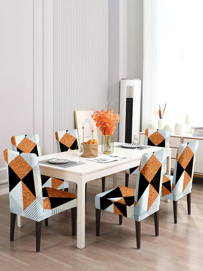 Elastic Geometric Printed Non-Slip Dining Chair Covers Set of 6 - Multi