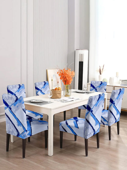 Elastic Geometric Printed Non-Slip Dining Chair Covers Set of 6 - Blue