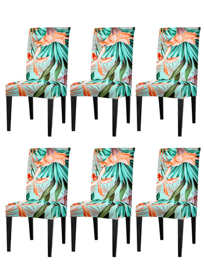 Elastic Floral Printed Non-Slip Dining Chair Covers Set of 6 - Green