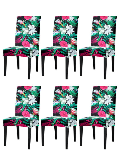 Elastic Floral Printed Non-Slip Dining Chair Covers Set of 6 - Multicolour
