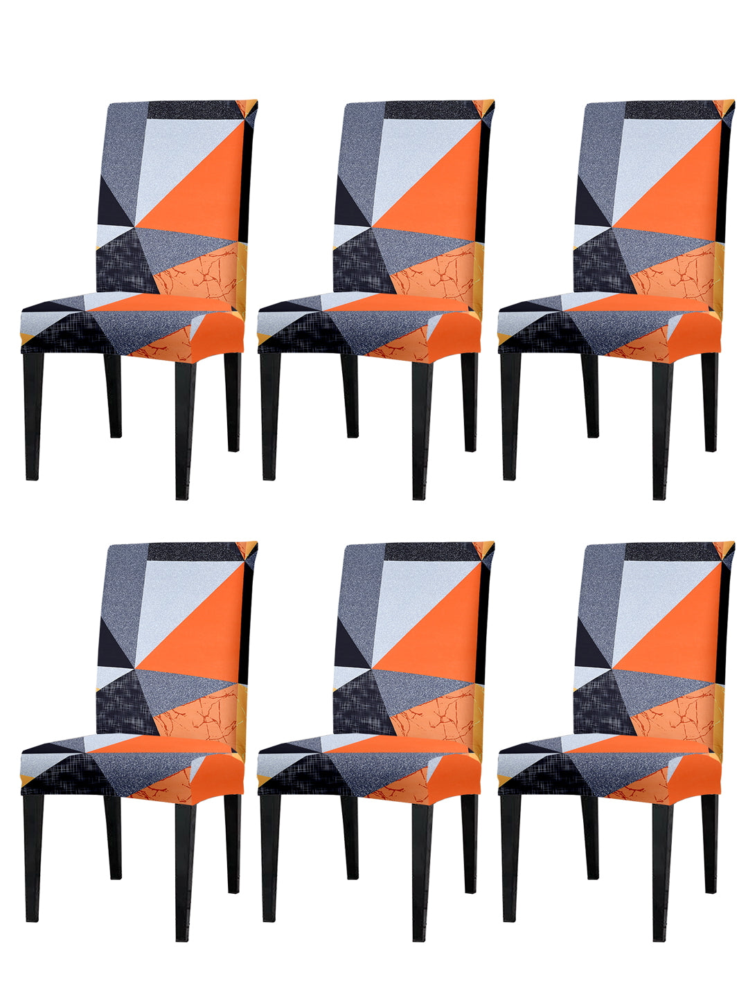Elastic Geometric Printed Non-Slip Dining Chair Covers Set of 6- Orange