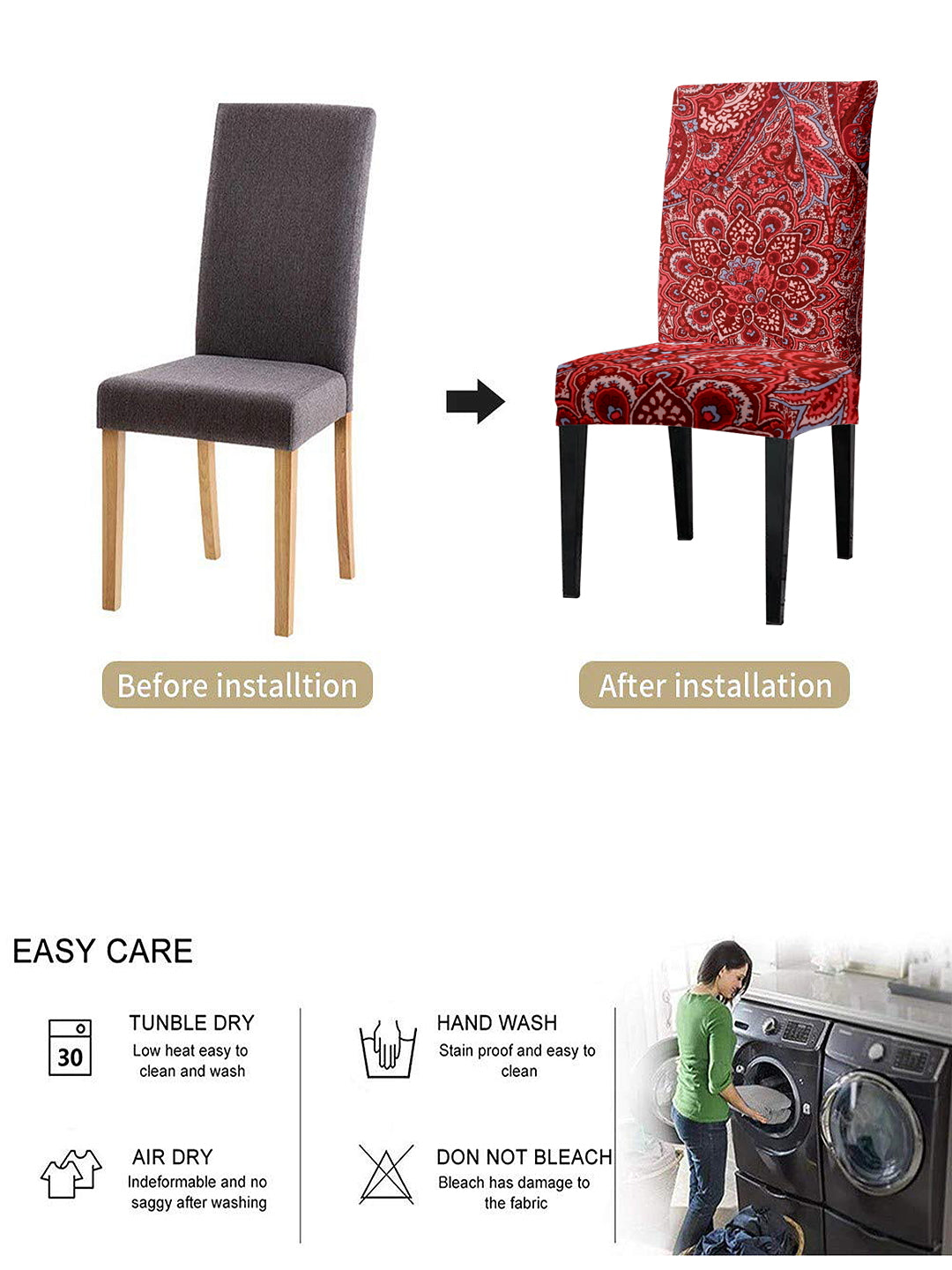 Stretchable Dining Chair Cover Ethnic Printed Set of 2 - Maroon