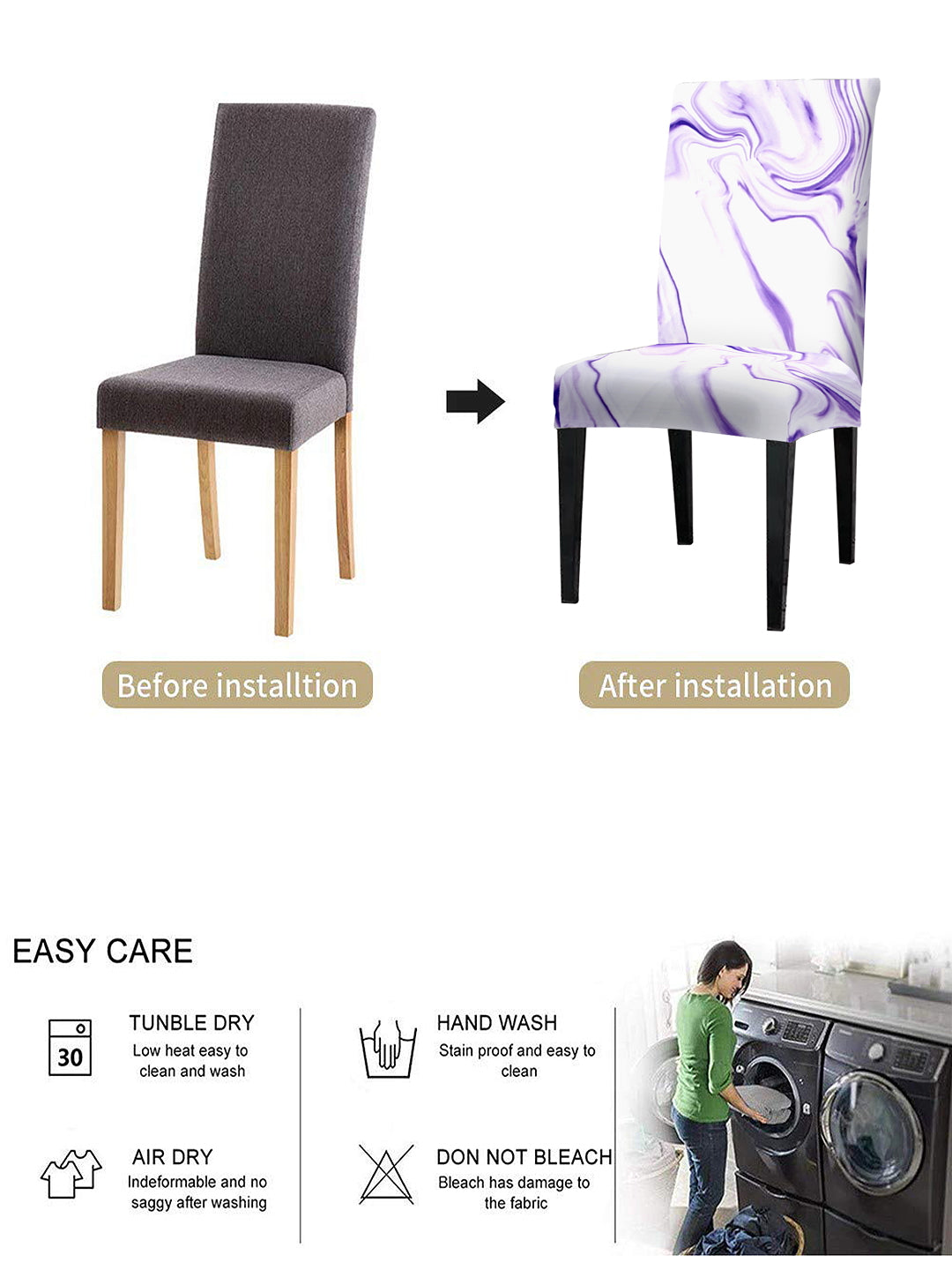 Stretchable DiningPrinted Chair Cover Set-4 Purple