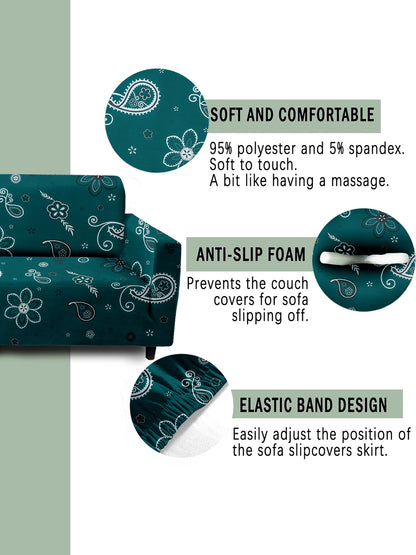 Elastic Stretchable Universal Printed Sofa Cover 2 Seater- Teal