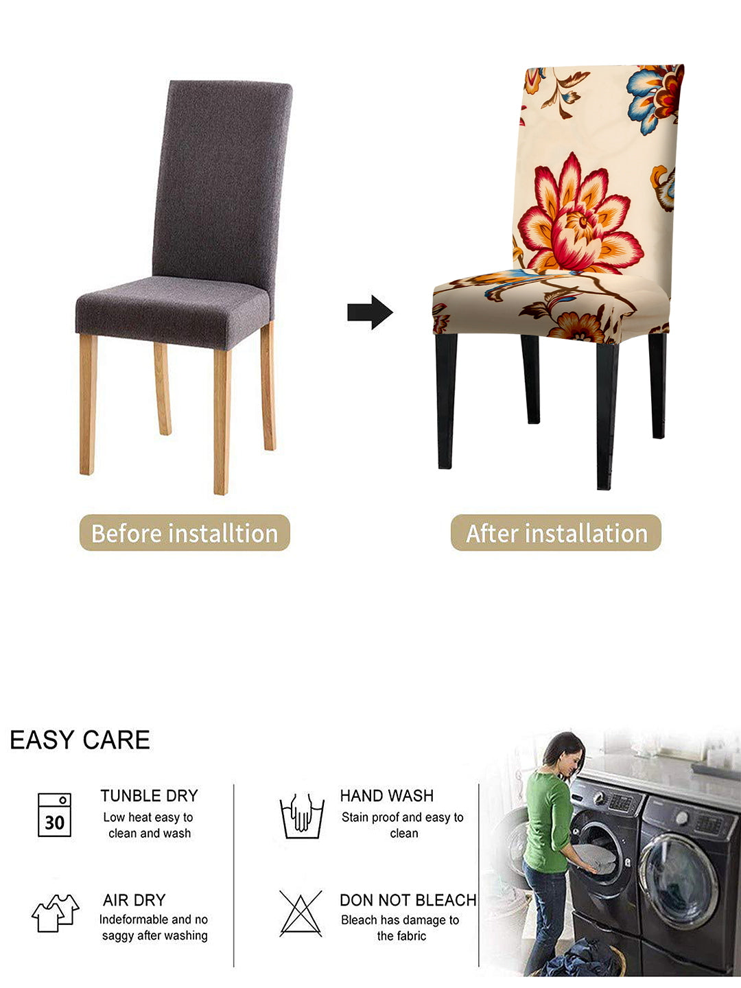 stretchable-dining-chair-cover-set-of-2-floral-printed-creamwholesale