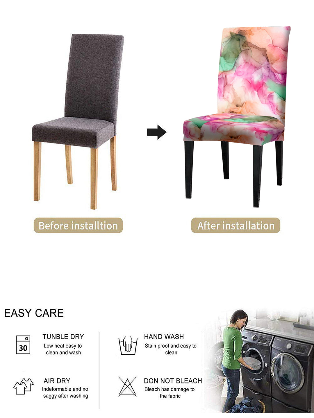 Stretchable DiningPrinted Chair Cover Set-4 Pink