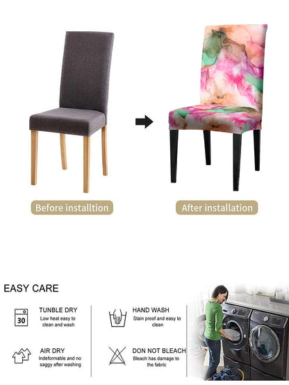 Stretchable DiningPrinted Chair Cover Set-4 Pink