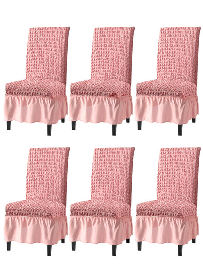 Pack of 6 Stretchable Dining Chair Cover with Frill - Pink