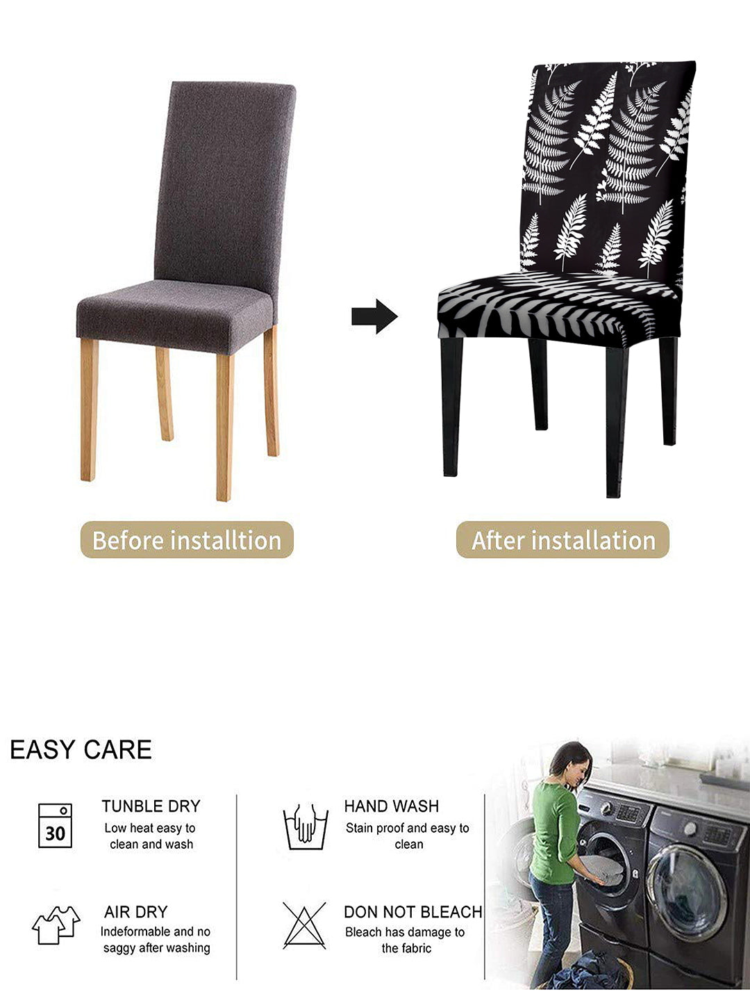 stretchable-dining-chair-cover-set-of-2-leaf-printed-black-whitewholesale