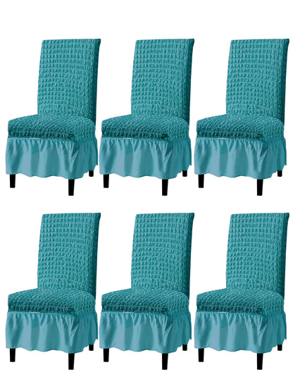 Pack of 6 Stretchable Dining Chair Cover with Frill - Teal Green