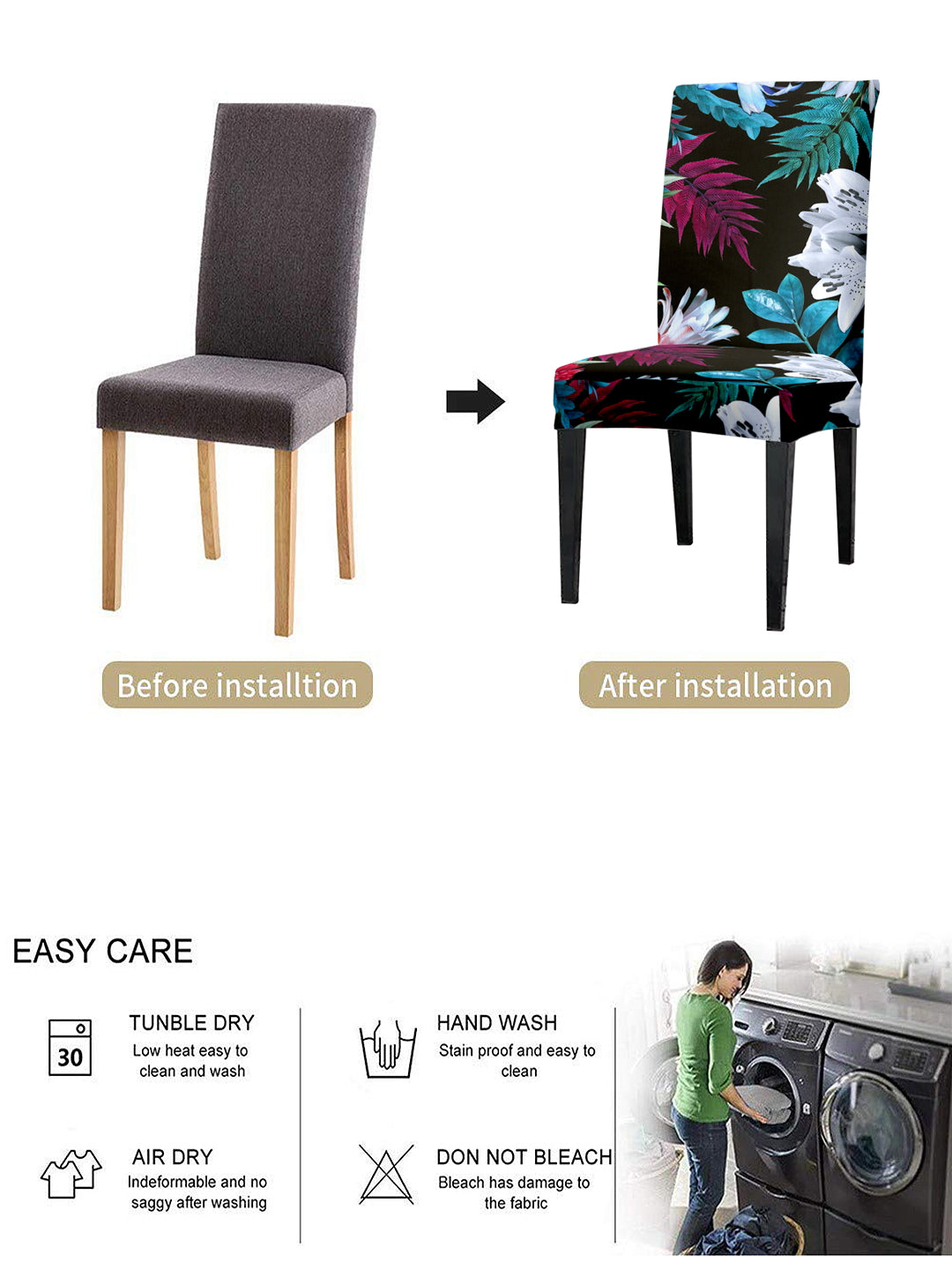 stretchable-dining-chair-cover-set-of-2-floral-printed-blackwholesale