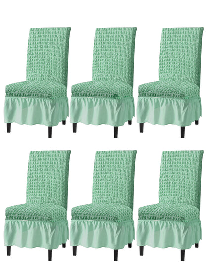 Pack of 6 Stretchable Dining Chair Cover with Frill - Mint Green