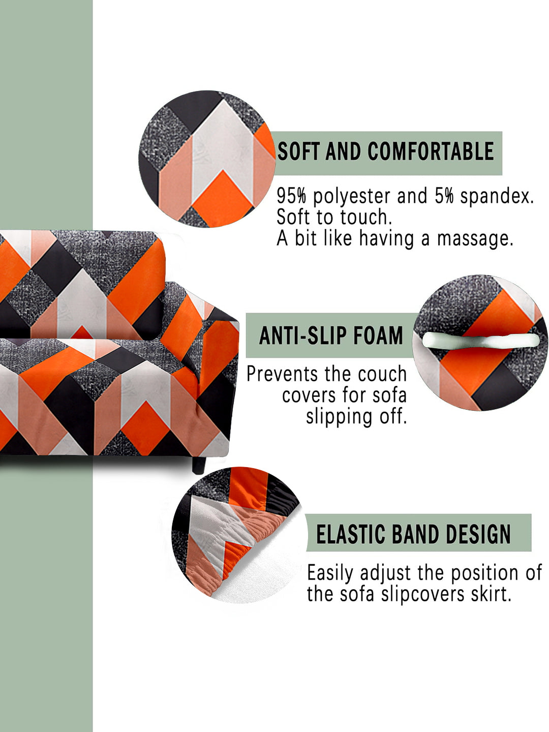 Elastic Stretchable Universal Printed Sofa Cover 1 Seater- Orange