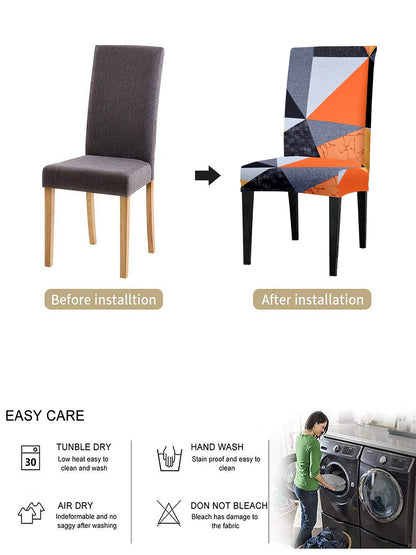 Elastic Geometric Printed Non-Slip Dining Chair Covers Set of 4- Orange