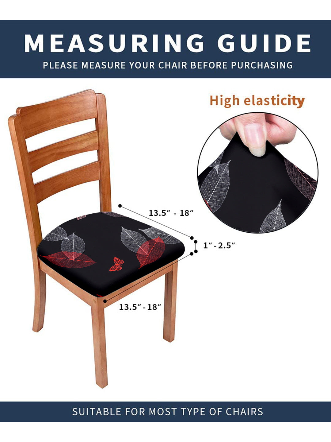 Stretchable Digital Printed Non Slip Chair Pad Cover Pack of 6- Black