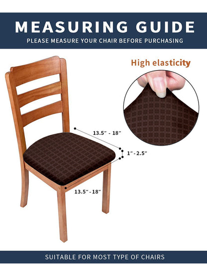 Stretchable Checks Printed Non Slip Chair Pad Cover Pack of 6- Brown