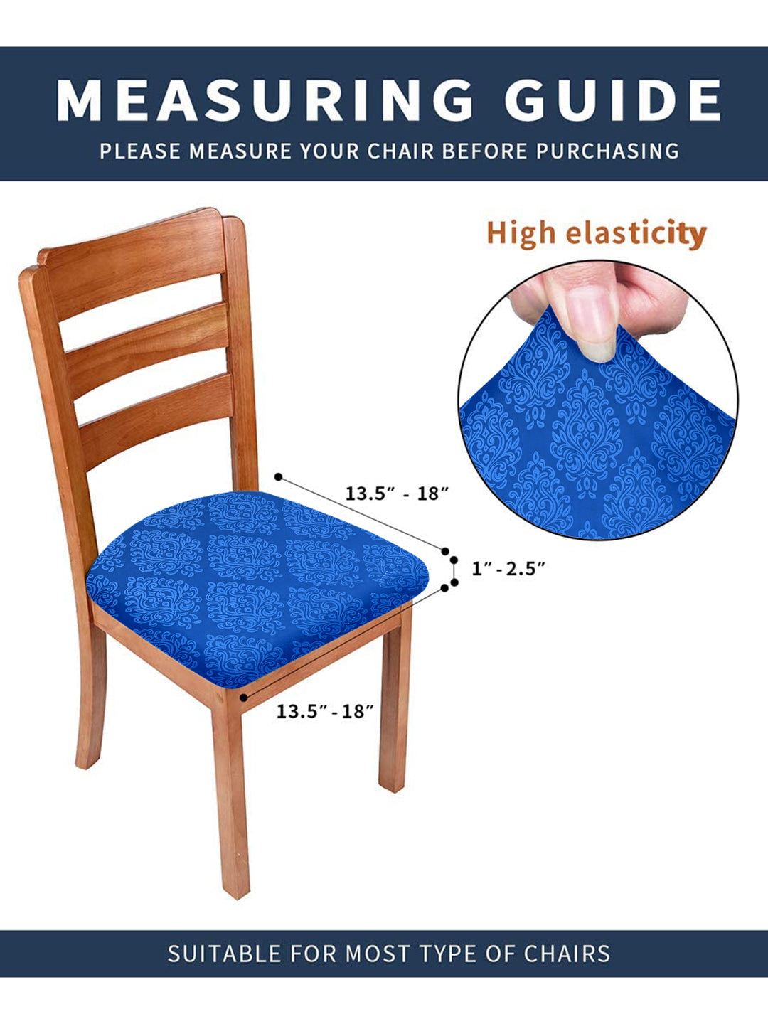 Stretchable Ethnic Printed Non Slip Chair Pad Cover Pack of 1- Blue