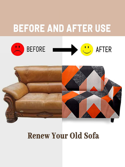 Elastic Stretchable Universal Printed Sofa Cover 1 Seater- Orange