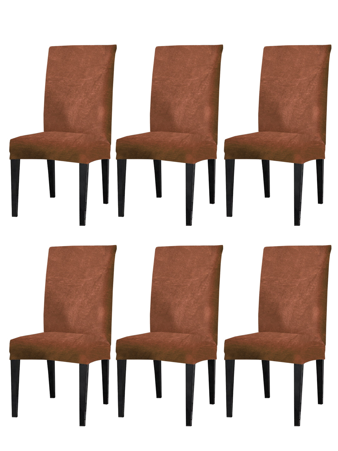 Pack of 6 Velvet Dining Chair Covers - Brown