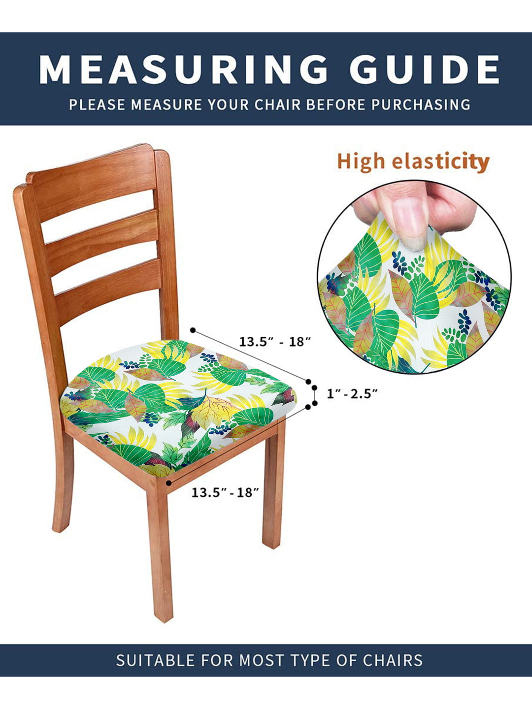 Stretchable Floral Printed Non Slip Chair Pad Cover Pack of 1- Green