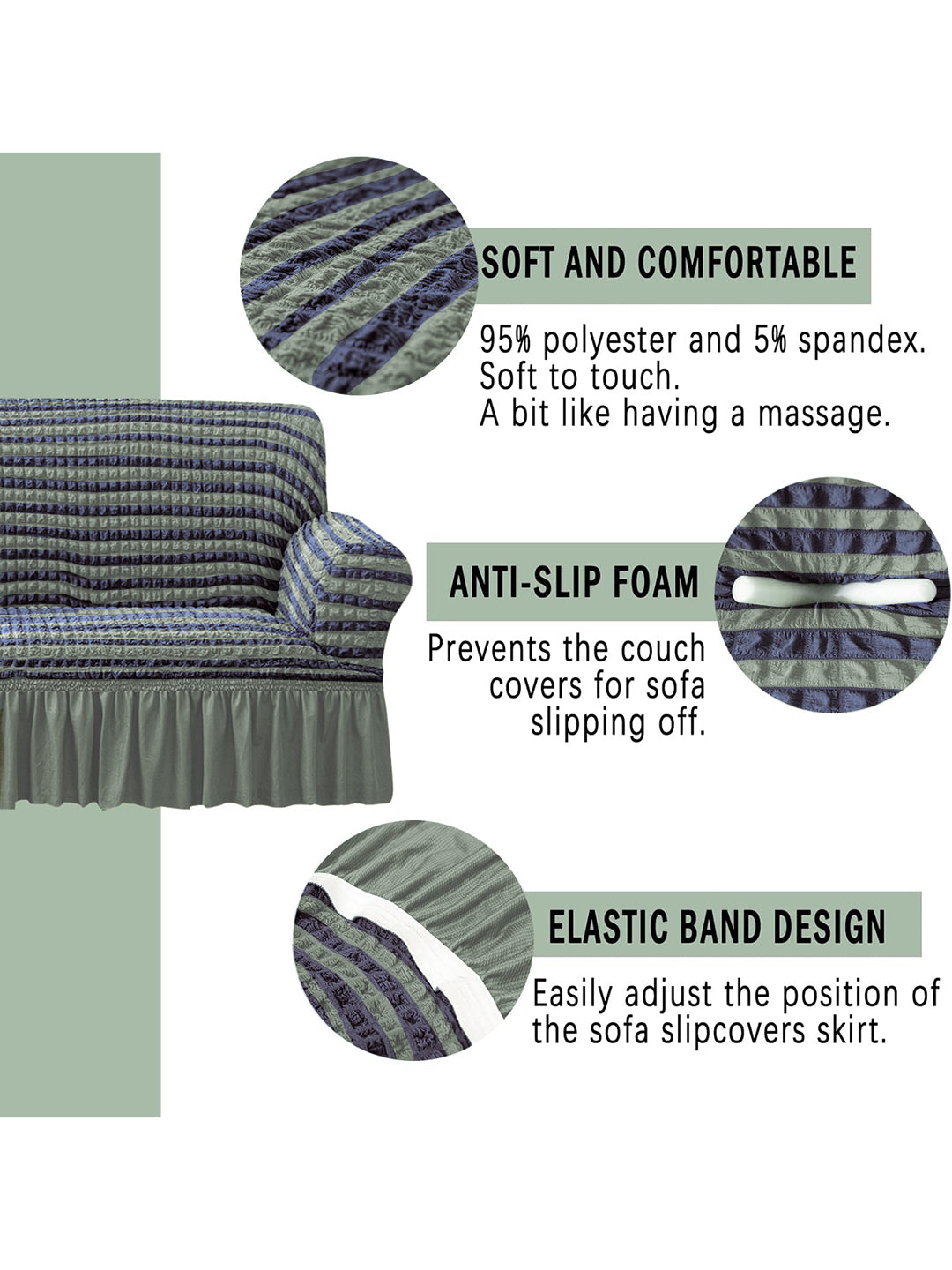 Elastic StretchableFrill 3 Seater Sofa Cover-Grey