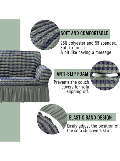 Elastic StretchableFrill 3 Seater Sofa Cover-Grey