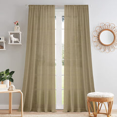 Pack of 2 Solid Linen Sheer Door Curtains- Beige