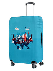 Light Blue & Red Printed Large Luggage Cover