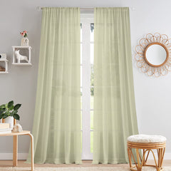 Pack of 2 Solid Linen Sheer Long Door Curtains- Cream