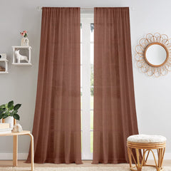 Pack of 2 Solid Linen Sheer Door Curtains- Brown