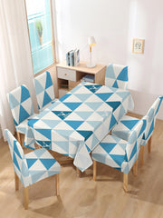 Stretchable Printed Table Cover & Dining Chair Cover Set blue