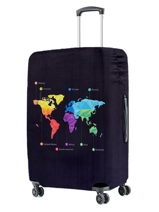 Stretchable Printed Protective Luggage Bag Cover Medium- Black