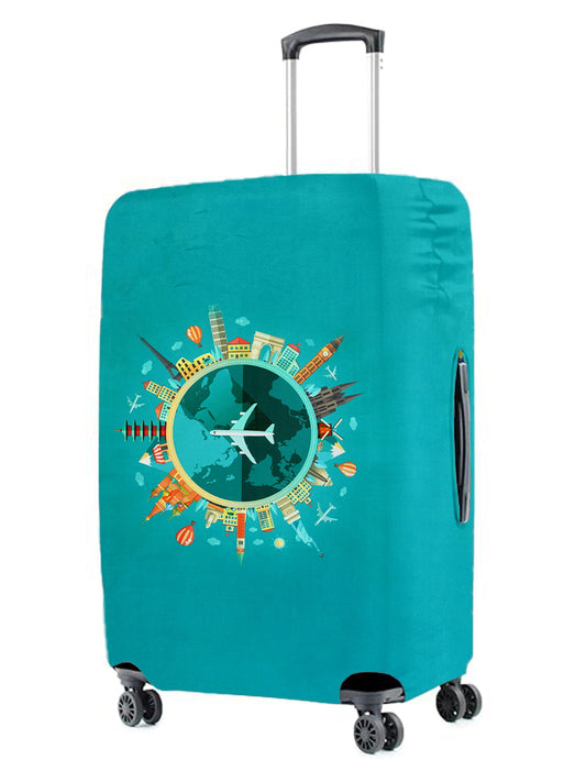 Stretchable Printed Protective Luggage Bag Cover Medium- Teal