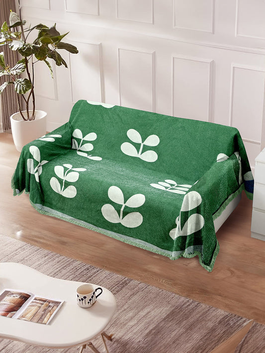 Reversible Sofa Blanket Cover with Tassels 4 Seater- Olive Green