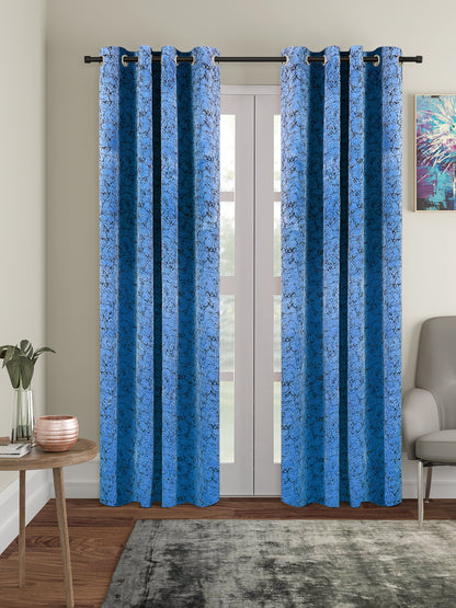 Pack of 2 Velvet Room Darkening Solid Long Door Curtains- Blue