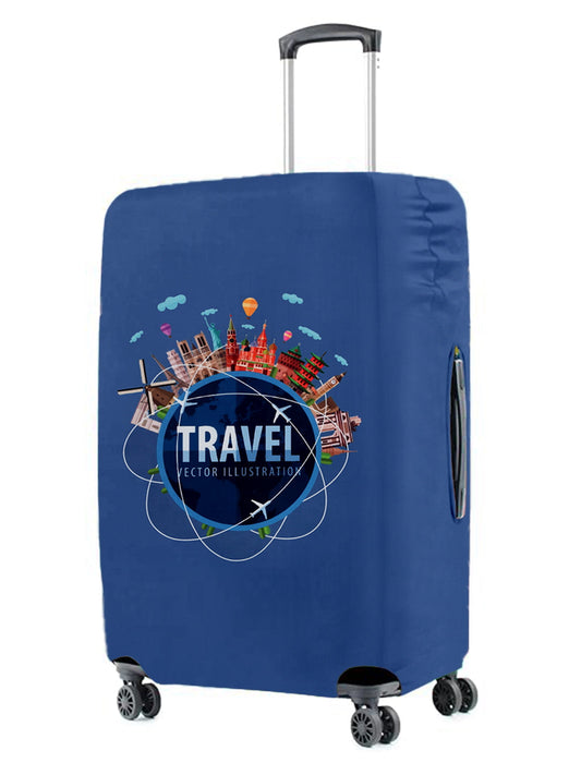 Stretchable Printed Protective Luggage Bag Cover Large- Navy Blue