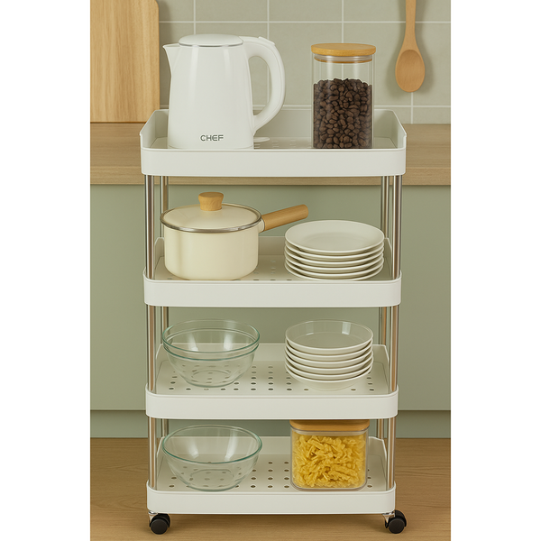 Cortina Heavy Duty Plastic Storage 4 TierShelves for Home Kitchen Garage Bathroom | Multipurpose Tiered Rack Organizer with Wheels | Strong Load-Bearing Modular Storage Unit | 40x22x86