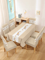 Stretchable Printed Table Cover & Dining Chair Cover Set Light Brown