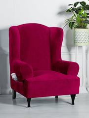 Stretchable Velvet Wingback Chair Cover-Red